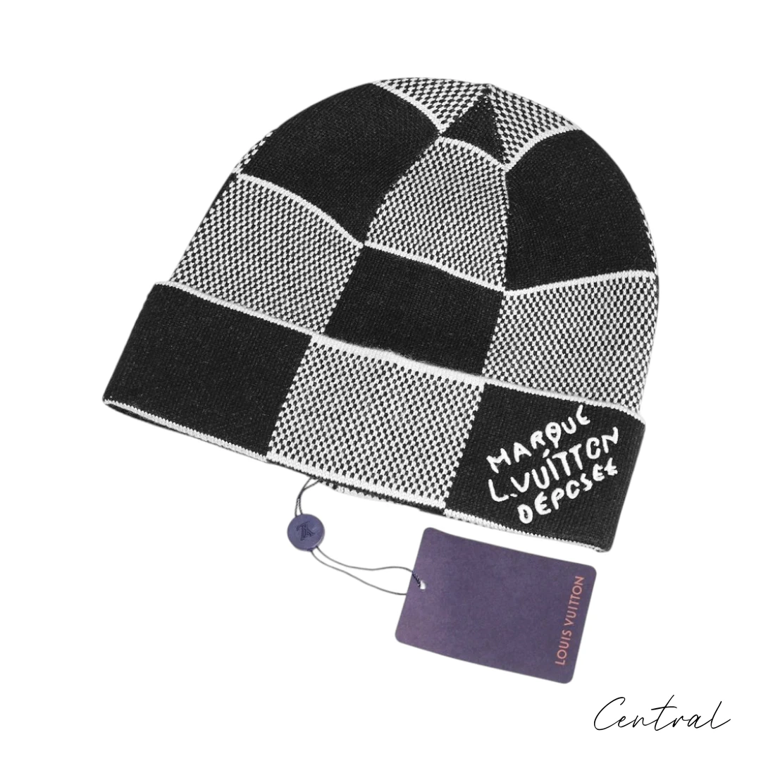 LV Checkerboard Beanie - Black & White - Image 3