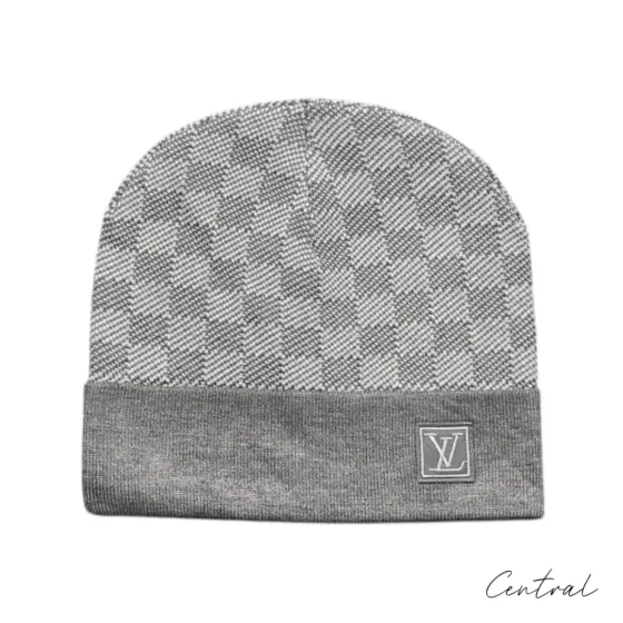 LV Damier Beanie & Scarf Set - Light Grey - Image 2