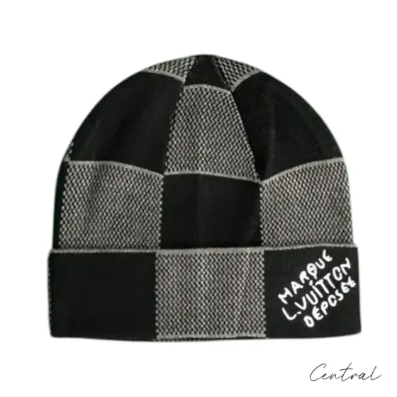 LV Checkerboard Beanie & Scarf Set - Black & Grey - Image 2