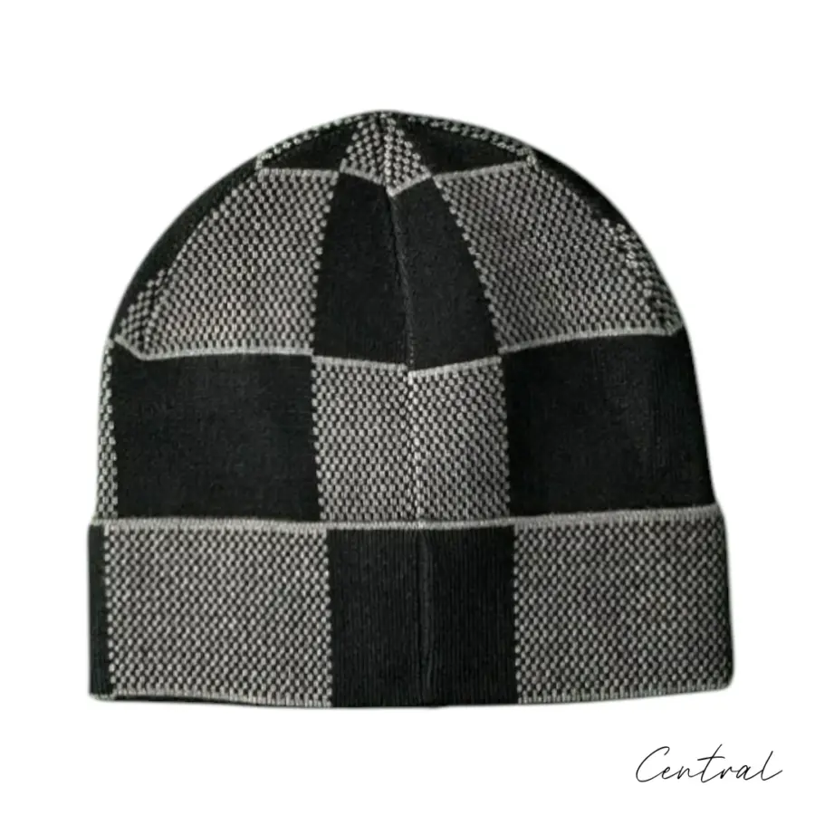 LV Checkerboard Beanie & Scarf Set - Black & Grey - Image 3