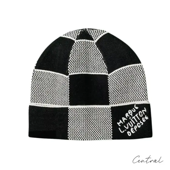 LV Checkerboard Beanie & Scarf Set - Black & White - Image 2