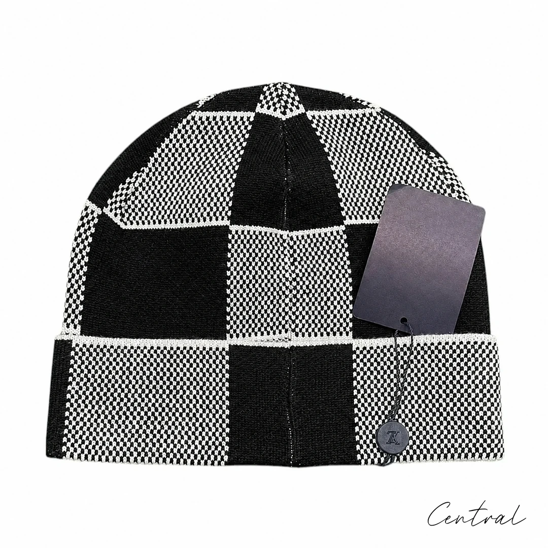 LV Checkerboard Beanie & Scarf Set - Black & White - Image 3