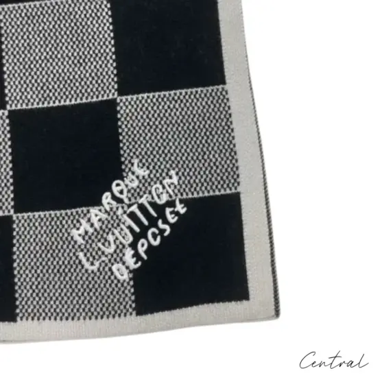 LV Checkerboard Beanie & Scarf Set - Black & White - Image 7
