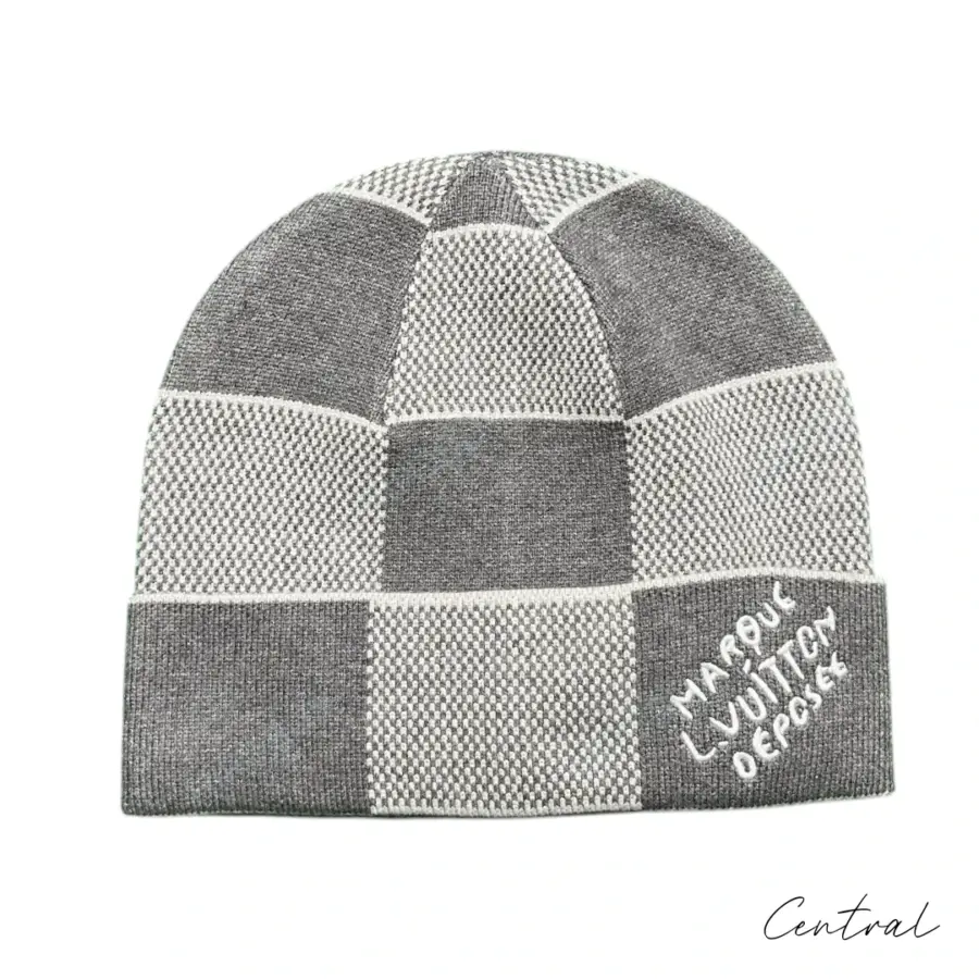 LV Checkerboard Beanie & Scarf Set - Grey - Image 2
