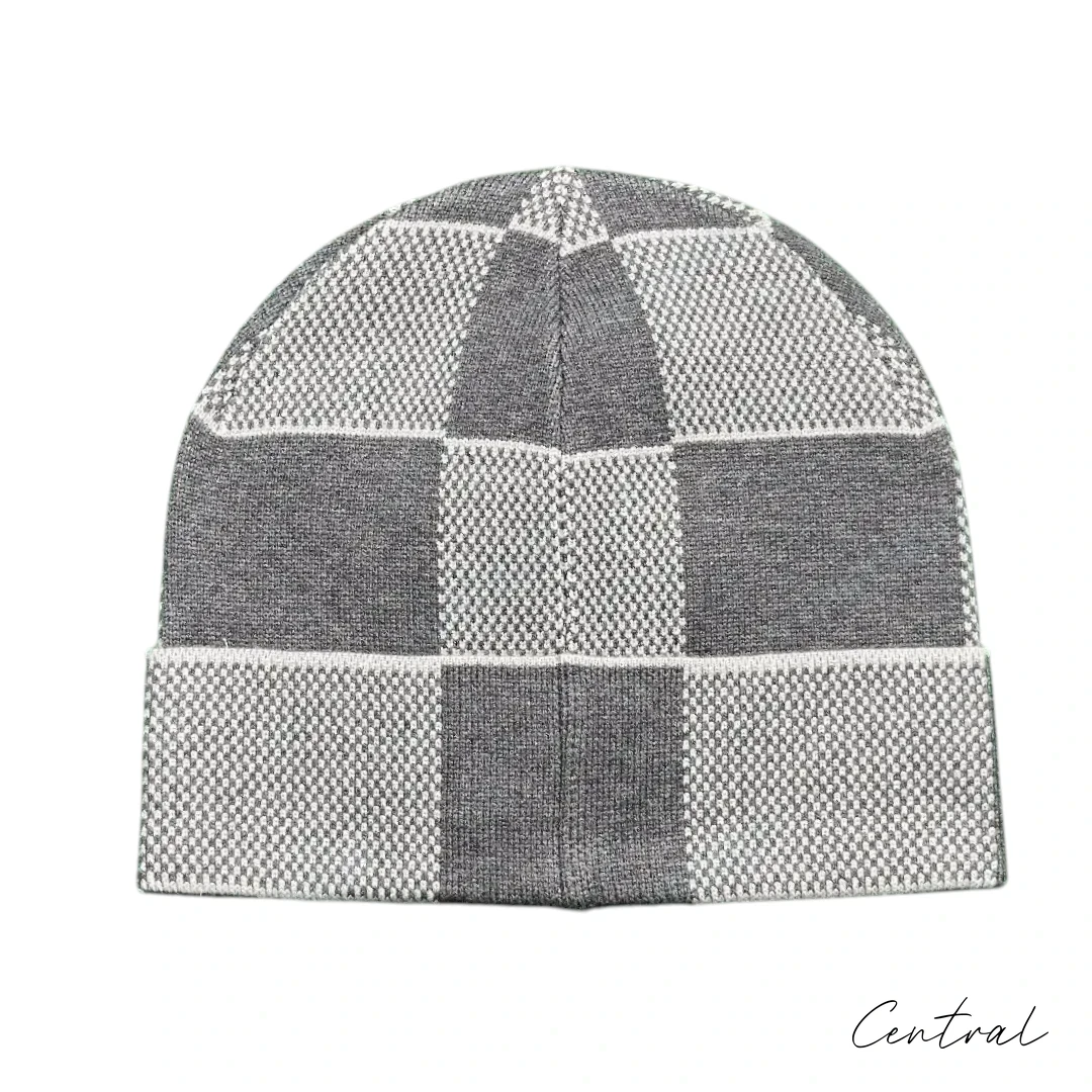LV Checkerboard Beanie & Scarf Set - Grey - Image 3