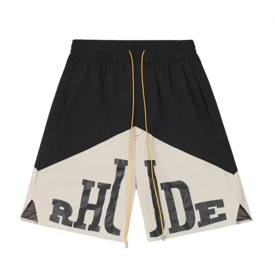 Rhude 8048 Colorblock Logo Shorts - Black / Cream