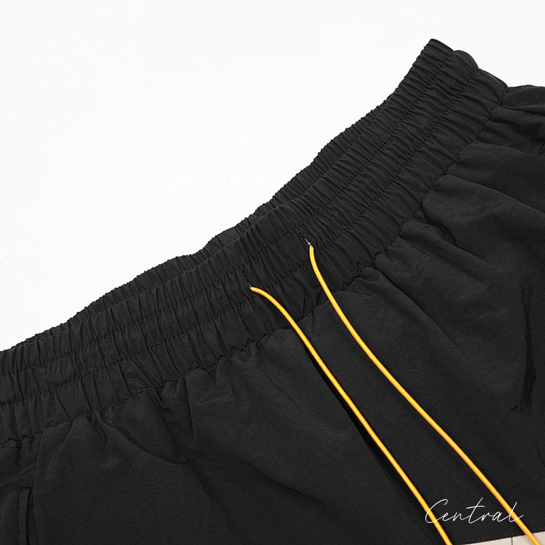 Rhude 8048 Colorblock Logo Shorts - Black / Cream