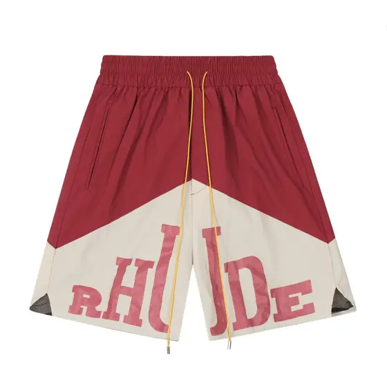 Rhude 8048 Colorblock Logo Shorts - Burgundy / Cream
