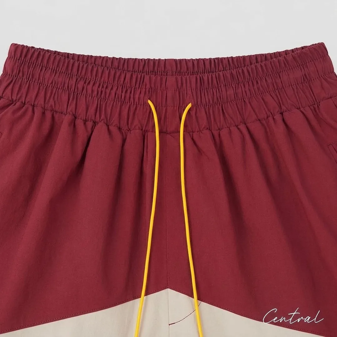 Rhude 8048 Colorblock Logo Shorts - Burgundy / Cream