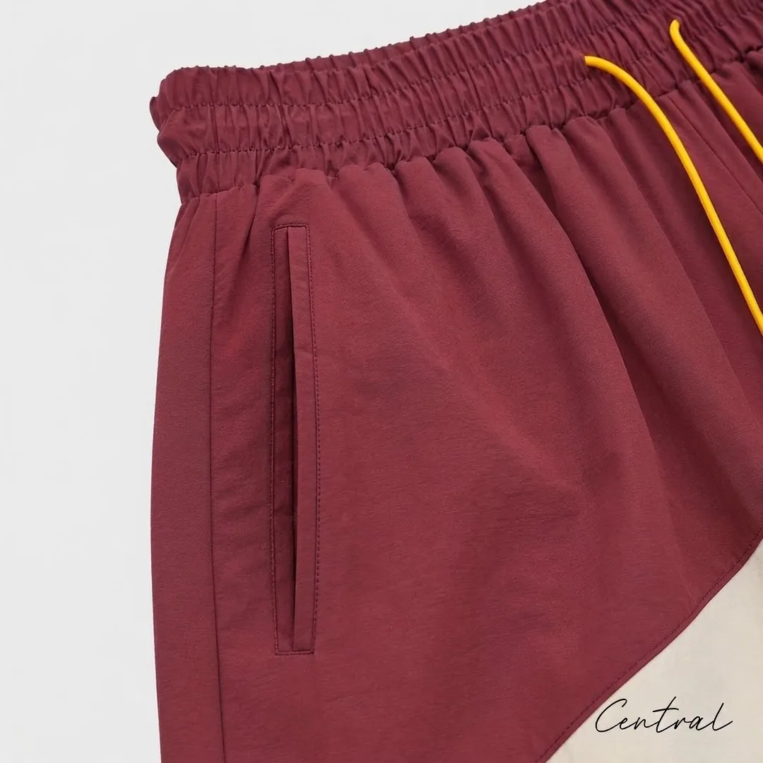 Rhude 8048 Colorblock Logo Shorts - Burgundy / Cream