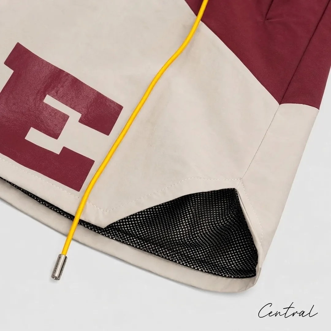 Rhude 8048 Colorblock Logo Shorts - Burgundy / Cream