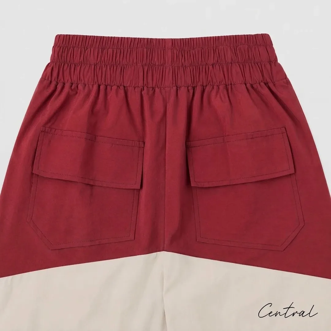 Rhude 8048 Colorblock Logo Shorts - Burgundy / Cream