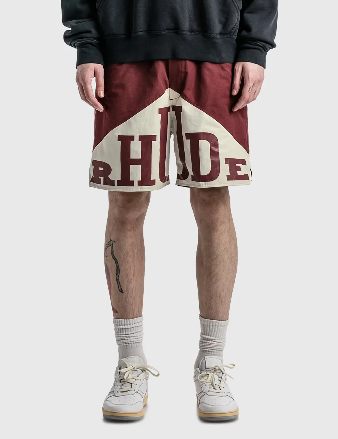 Rhude 8048 Colorblock Logo Shorts - Burgundy / Cream
