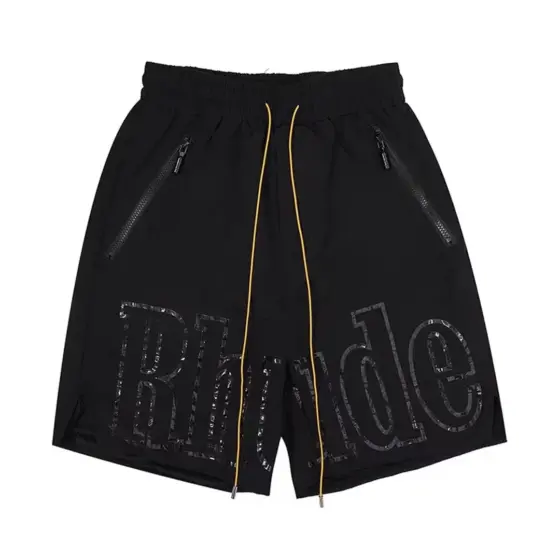 Rhude Oversized Logo Zip-Pocket Shorts - Black / Black Logo