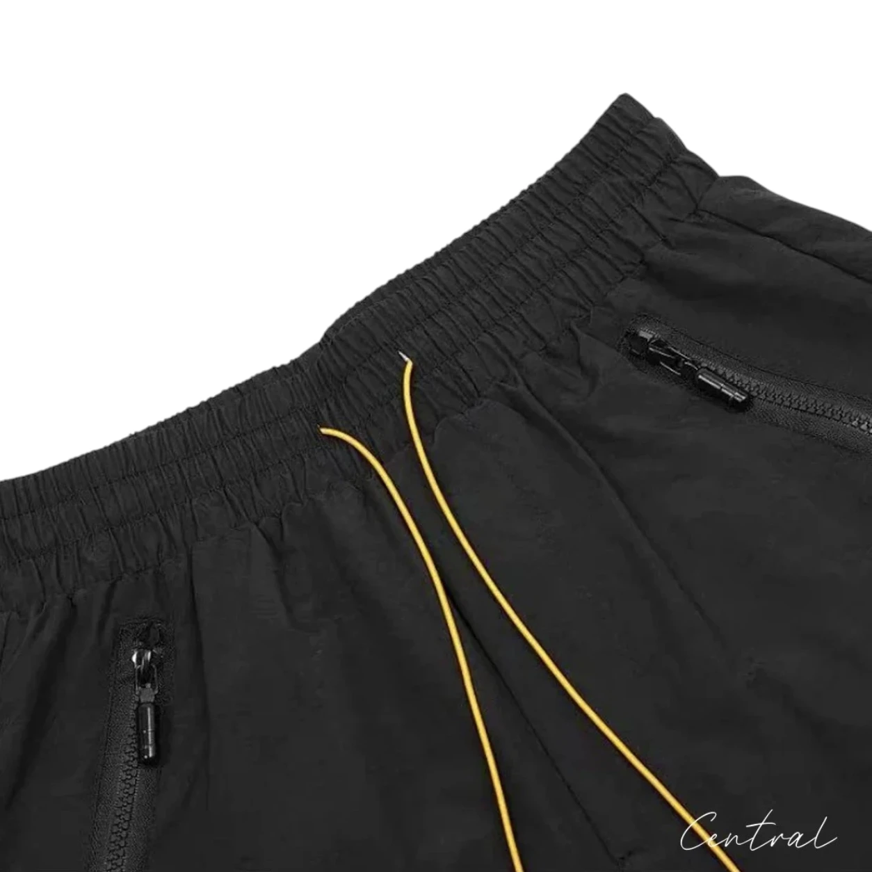 Rhude Oversized Logo Zip-Pocket Shorts - Black / Black Logo