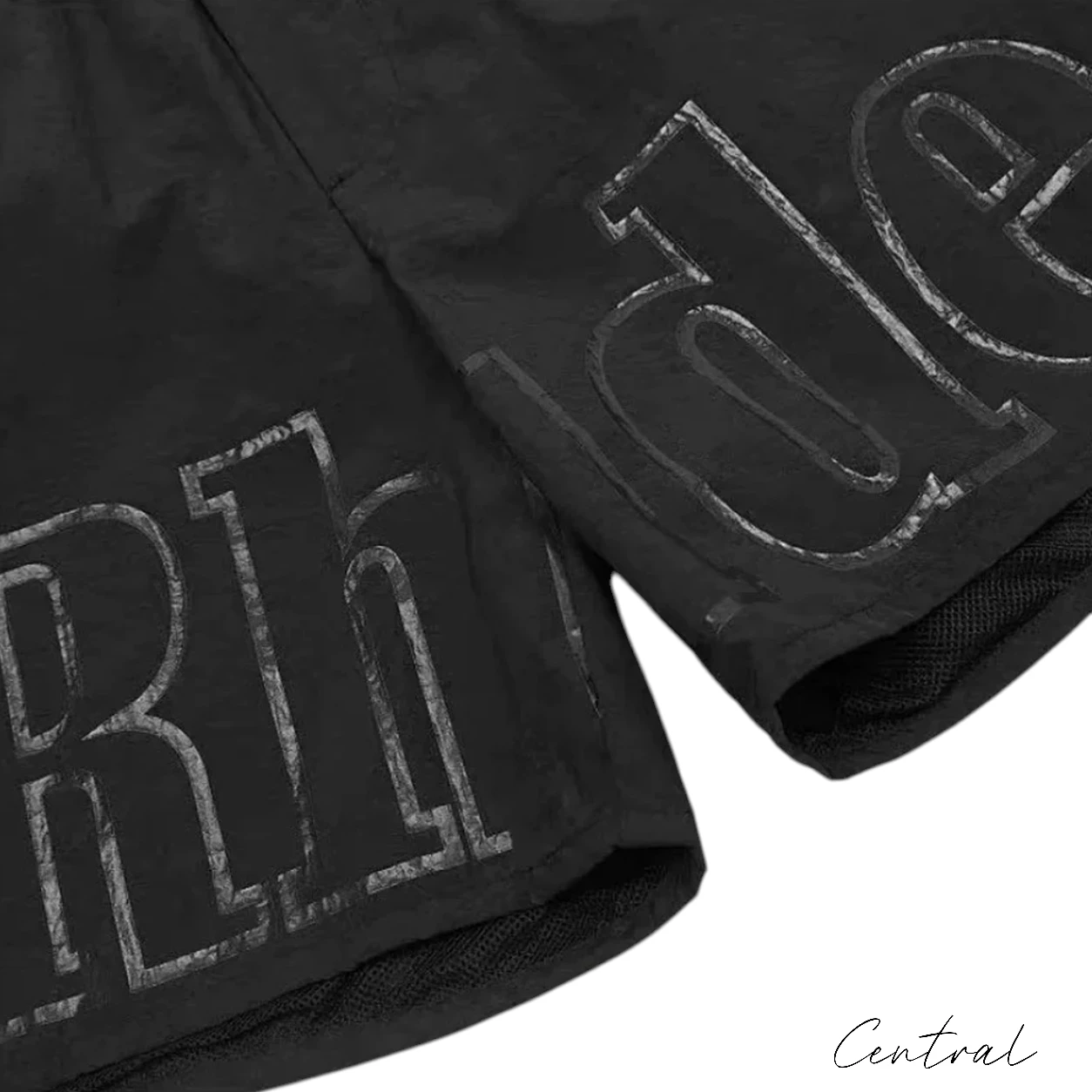 Rhude Oversized Logo Zip-Pocket Shorts - Black / Black Logo