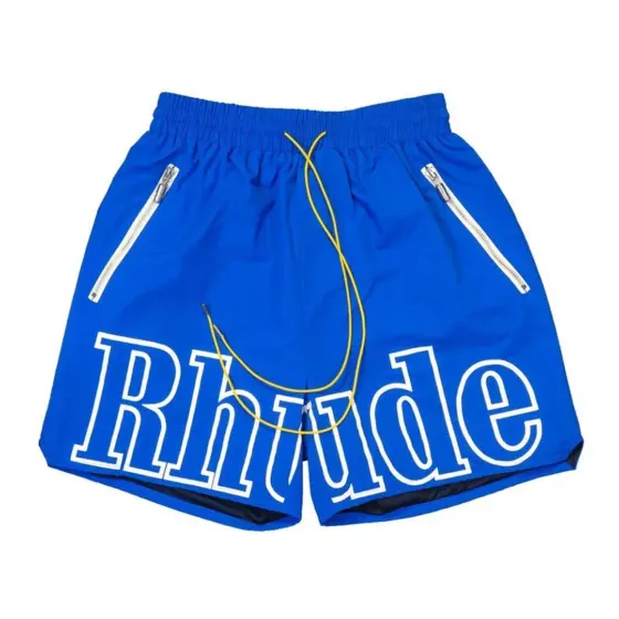 Rhude Oversized Logo Zip-Pocket Shorts - Blue