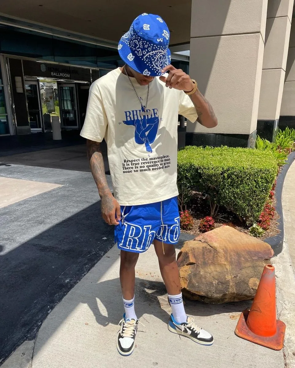 Rhude Oversized Logo Zip-Pocket Shorts - Blue