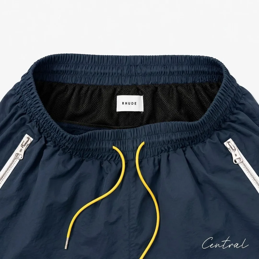 Rhude Oversized Logo Zip-Pocket Shorts - Navy