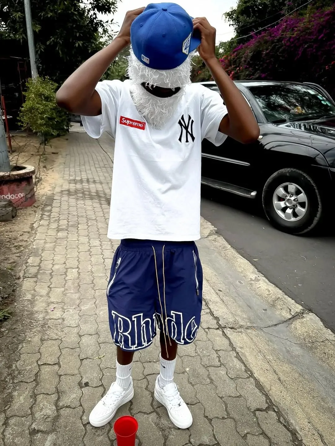 Rhude Oversized Logo Zip-Pocket Shorts - Navy