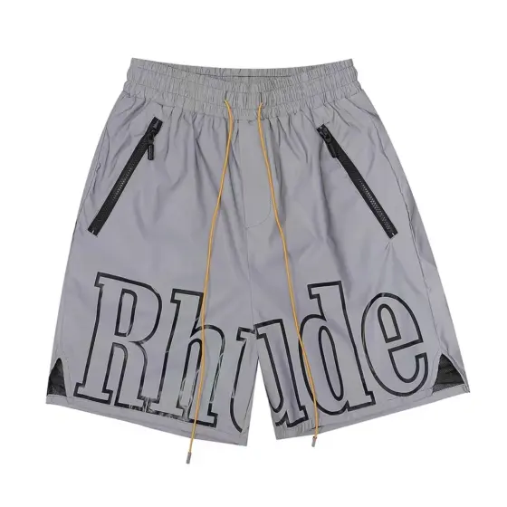 Rhude Oversized Logo Zip-Pocket Shorts - Reflective Grey