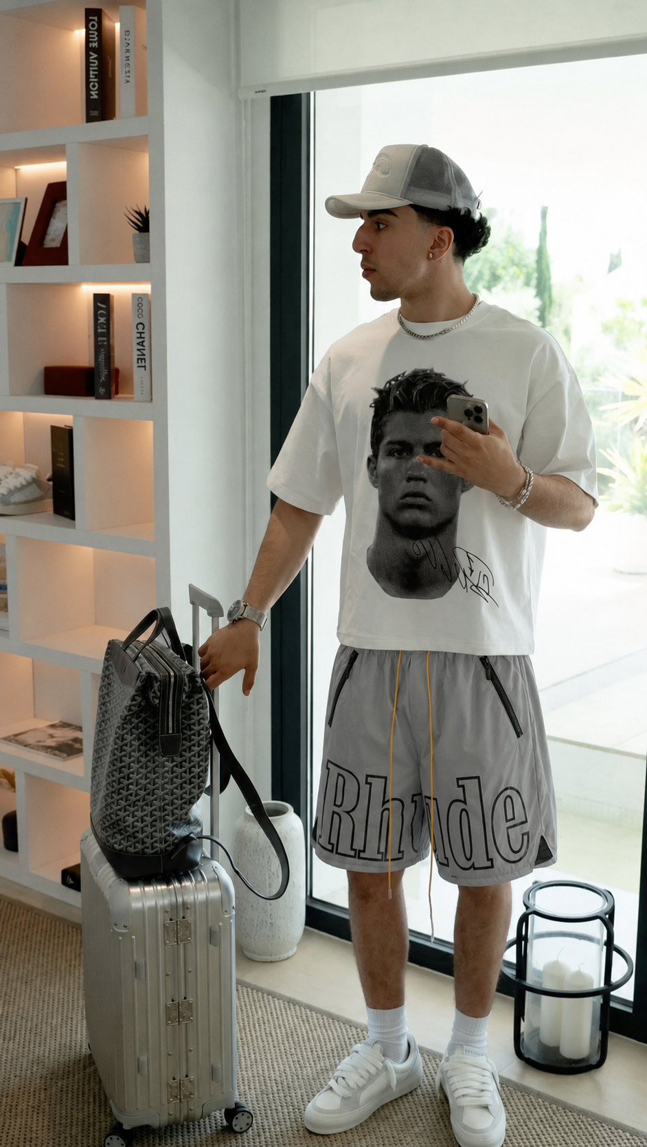 Rhude Oversized Logo Zip-Pocket Shorts - Reflective Grey