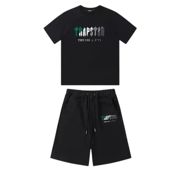 Trapstar Chenille Decoded Tshirt Short Set - Black/Green