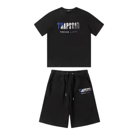 Trapstar Chenille Decoded Tshirt Short Set - Black/Blue