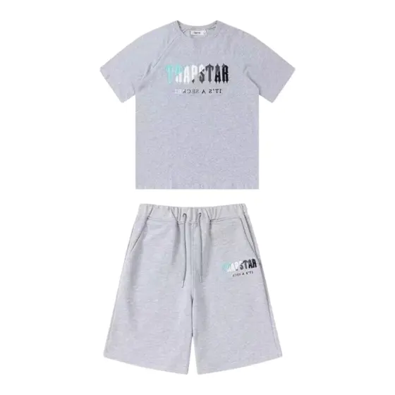 Trapstar Chenille Decoded Tshirt Short Set - Gray/Blue