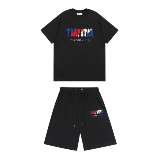Trapstar Chenille Decoded Tshirt Short Set - Red/Blue