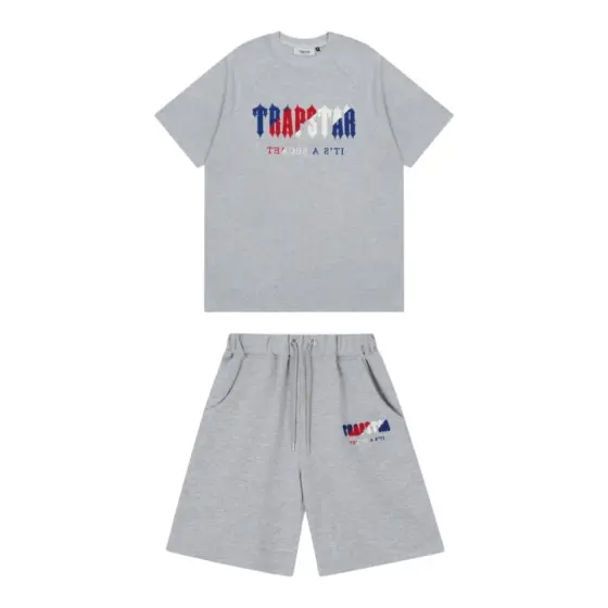 Trapstar Chenille Decoded Tshirt Short Set - Gray/Blue