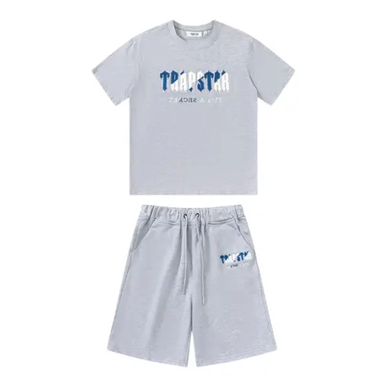 Trapstar Chenille Decoded Tshirt Short Set - Baby Blue/Gray