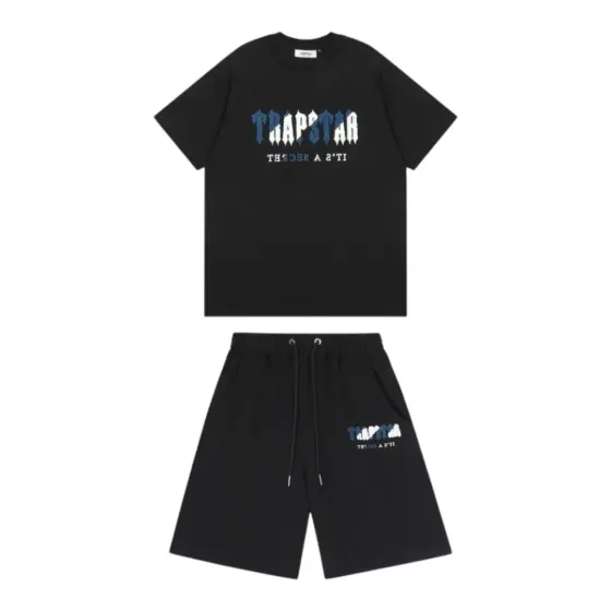 Trapstar Chenille Decoded Tshirt Short Set - Black/Blue