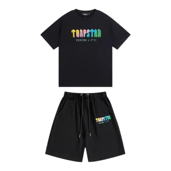 Trapstar Chenille Decoded Tshirt Short Set - Yellow/Pink