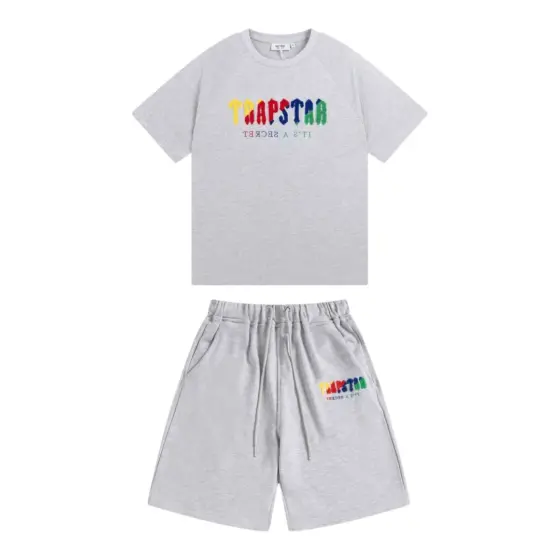 Trapstar Chenille Decoded Tshirt Short Set - Gray/Pink