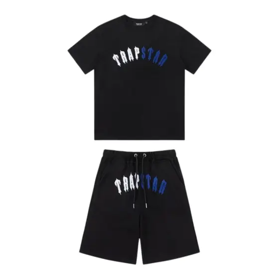 Trapstar Irongate Arch Chenille Tshirt short set - Black/Blue