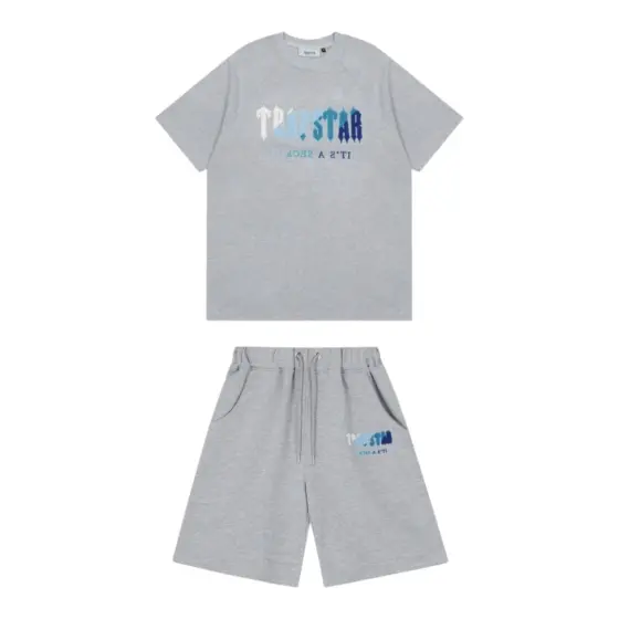 Trapstar Chenille Decoded Tshirt Short Set - Gray/White