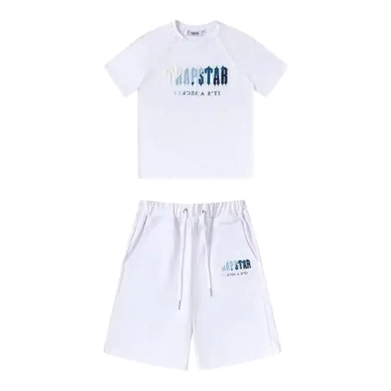 Trapstar Chenille Decoded Tshirt Short Set - White/Blue