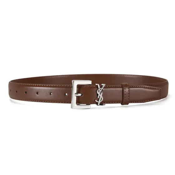 Saint Laurent Cassandre Belt - Caramel color silver buckle