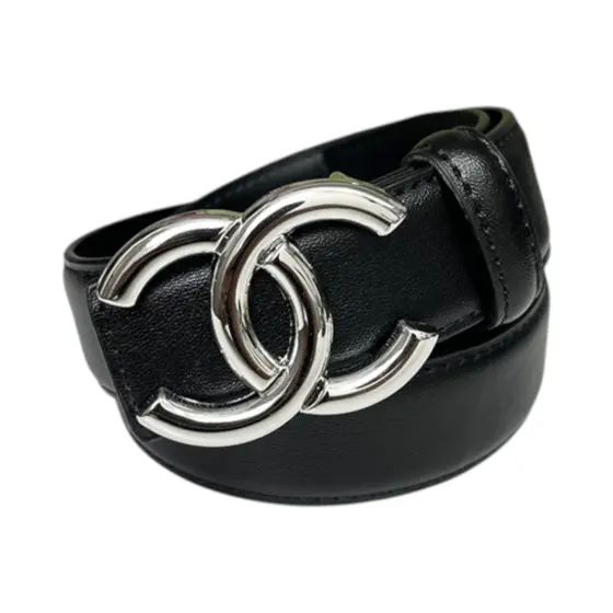 Chanel Leather CC Belt - 3.0cm wide fragrant silver buckle Black