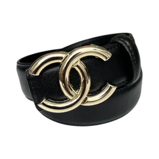 Chanel Leather CC Belt - 3.0cm wide fragrant gold buckle Black