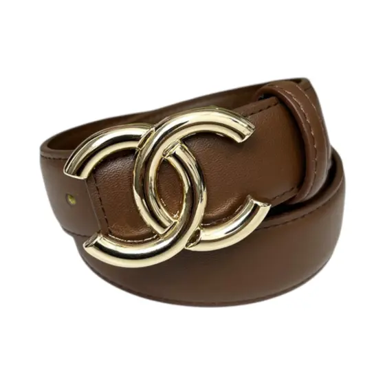 Chanel Leather CC Belt - 3.0cm wide fragrant gold buckle Brown