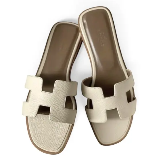 Hermès Oran Sandal - Palm print classic white