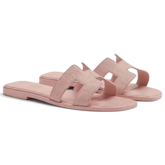 Hermès Oran Sandal - Palm print light pink