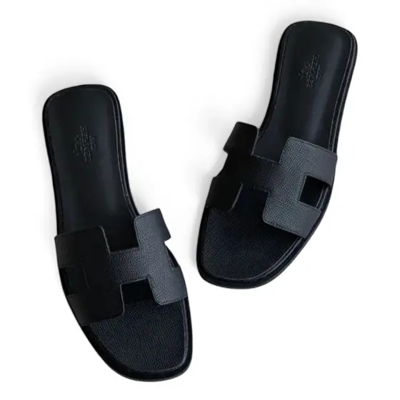 Hermès Oran Sandal - Palm prints all black