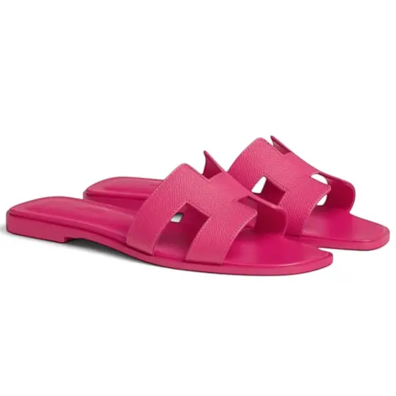 Hermès Oran Sandal - Palm lines rose red