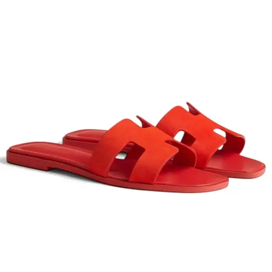 Hermès Oran Sandal - Palm print Bright Red
