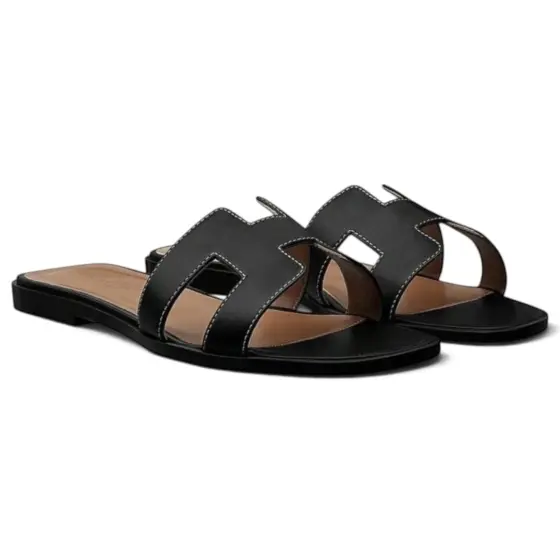 Hermès Oran Sandal - Sheep pattern classic black