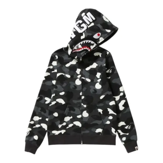 BAPE Full Zip Hoodie - Spotted Black Single Cap
