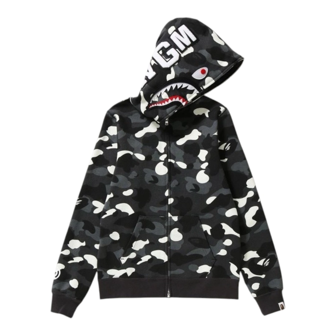 BAPE Full Zip Hoodie - Spotted Black Single Cap